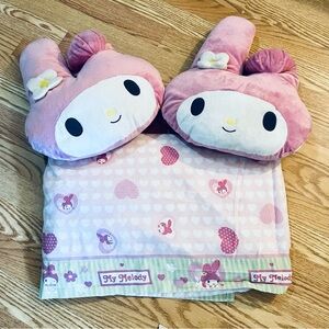 2007 San Rio My Melody Hello Kitty Full Sheet & 2 Pillows